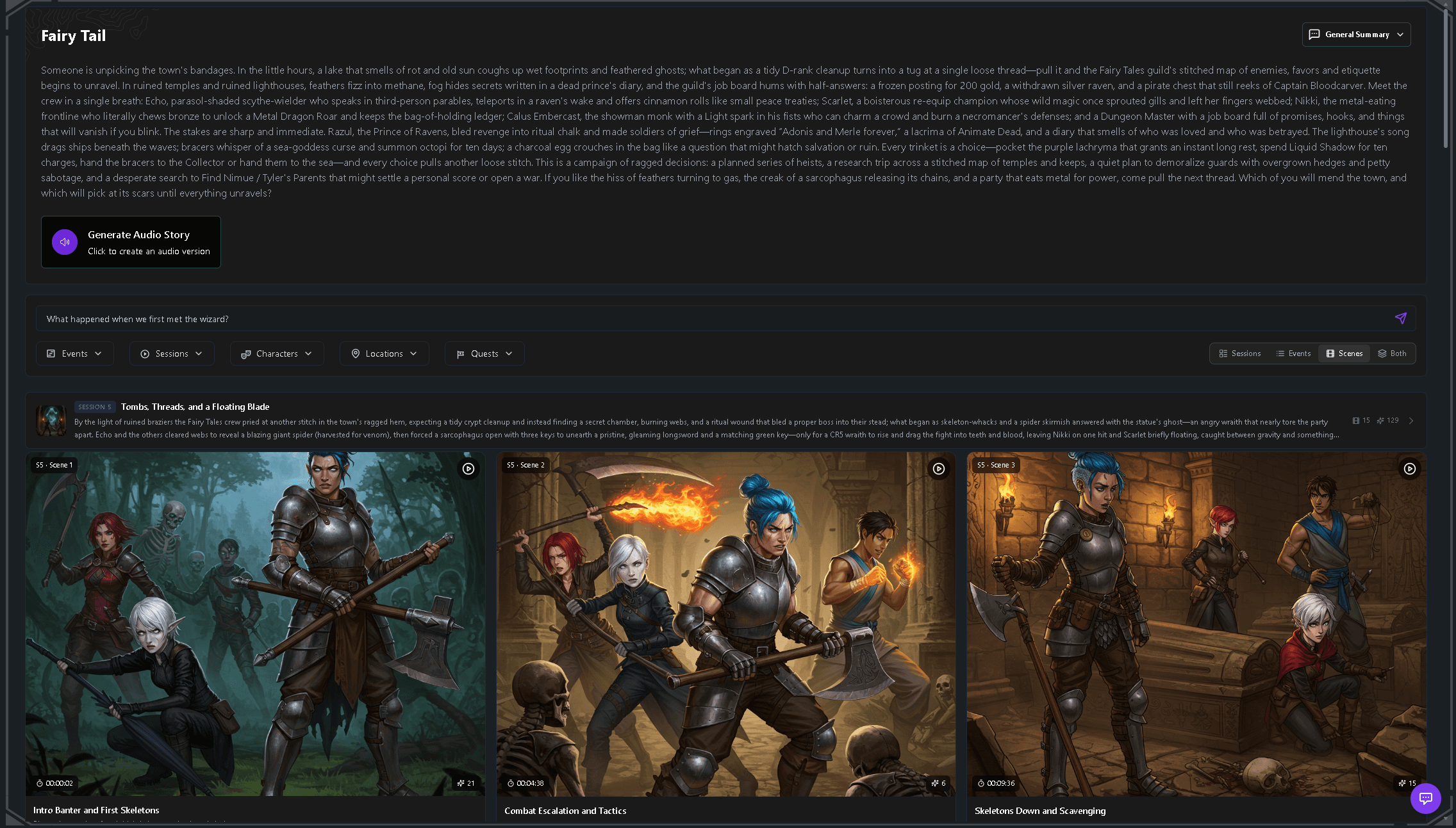 Event Timeline preview in Tavern Scribe