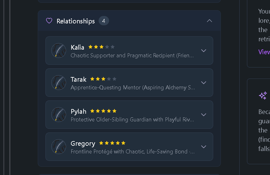 Character relationship tracking in Tavern Scribe